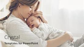  Presentation with loving mom - Theme enhanced with loving mom carying of her newborn baby at home bright portrait of happy mum holding sleeping infant child on hands mother hugging her little 2 months old son background and a soft green colored foreground