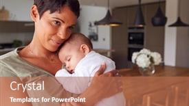  Presentation with sleeping baby - Audience pleasing PPT theme consisting of loving-mother-holding-sleeping-3 backdrop and a coral colored foreground