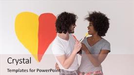  Presentation with loving hearts love heart candy - PPT layouts enhanced with loving multiethnict couple with paint background and a coral colored foreground