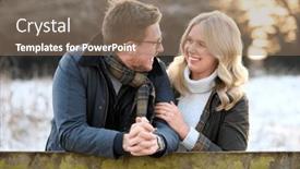  Presentation with walk - PPT theme consisting of loving-newly-engaged-couple-leaning background and a coral colored foreground