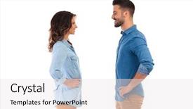  Presentation with hands and face - PPT theme having loving others - face to face young casual background and a white colored foreground
