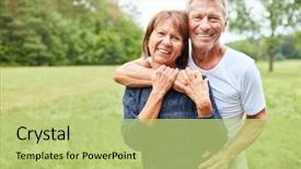  Presentation with senior couple - Beautiful slide set featuring loving others - happy senior couple hugging each backdrop and a mint green colored foreground