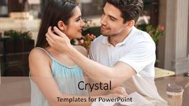  Presentation with people helping each teamwork couple - PPT layouts having loving others - smiling young couple embracing each background and a coral colored foreground