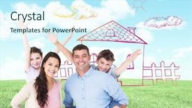  Presentation with never give up children - PPT theme featuring loving parents giving piggyback ride background and a cool aqua colored foreground