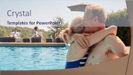  Presentation with pool side - Slide set featuring loving-retired-senior-couple-hugging background and a sky blue colored foreground