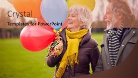  Presentation with senior couple - Presentation theme consisting of loving-senior-couple-holding-balloons background and a coral colored foreground