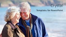  Presentation with waves - Cool new PPT theme with loving-senior-couple-hugging backdrop and a light blue colored foreground