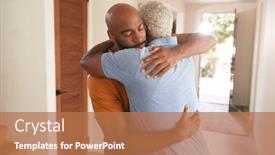  Presentation with father - Presentation having loving-senior-father-hugging-adult background and a coral colored foreground