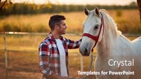  Presentation with horse - Cool new slide deck with loving-tender-moment-between-men backdrop and a tawny brown colored foreground
