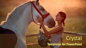  Presentation with horse - Audience pleasing slide deck consisting of loving-tender-moment-between-women backdrop and a tawny brown colored foreground