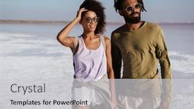  Presentation with seashore - Slides having loving-young-african-couple-walking background and a light gray colored foreground