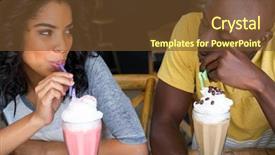  Presentation with coffee shop - Slide set featuring loving young couple having milkshakes background and a tawny brown colored foreground