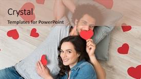  Presentation with loving hearts love heart candy - Amazing presentation having loving young couple holding red backdrop and a coral colored foreground