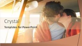  Presentation with campervan - Colorful slide deck enhanced with loving-young-couple-kissing backdrop and a lemonade colored foreground