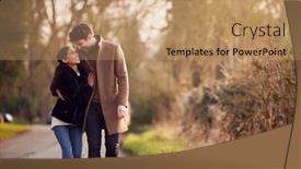  Presentation with walking together - PPT theme enhanced with loving-young-couple-walking-through background and a coral colored foreground