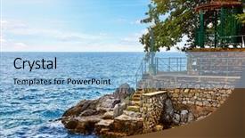  Presentation with blue waves - Theme consisting of lovran croatia rocky stone coastline background and a light blue colored foreground