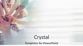  Presentation with team hands - Presentation theme featuring low angle of creative team background and a white colored foreground