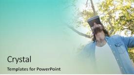  Presentation with virtual reality - Slide deck enhanced with low angle of man background and a soft green colored foreground