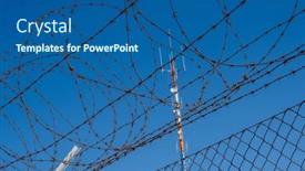  Presentation with steel - Presentation theme consisting of low-angle-of-steel-fencing background and a ocean colored foreground