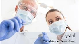  Presentation with female - Audience pleasing slides consisting of low angle portrait of male backdrop and a light blue colored foreground