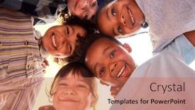  Presentation with multi cultural - PPT theme enhanced with low-angle-portrait-of-smiling background and a coral colored foreground