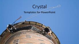  Presentation with industrial workers - Amazing presentation theme having low angle shot of two unrecognisable workers hanging from a high industrial chimney blue sky backdrop and a light blue colored foreground
