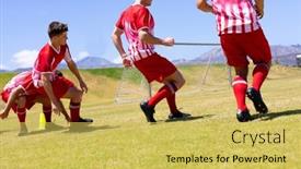  Presentation with football players field - Presentation featuring low-angle-side-view background and a yellow colored foreground