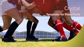  Presentation with rugby players - Slide deck featuring low-angle-side-view background and a tawny brown colored foreground