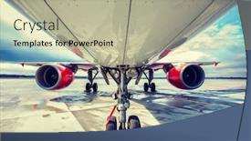  Presentation with airport - PPT theme featuring low-angle-view-of-airplane background and a mint green colored foreground