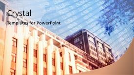  Presentation with shares - PPT layouts enhanced with low angle view of city building against stocks and shares background and a light blue colored foreground