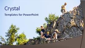 Presentation with rock climbing - Slide set having low angle view of climbers climbing on rock background and a sky blue colored foreground