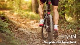  Presentation with cyclist - Amazing PPT theme having low-angle-view-of-male backdrop and a tawny brown colored foreground