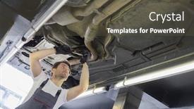  Presentation with mechanic shop - Colorful slide set enhanced with low angle view of male automobile mechanic repairing car in repair shop backdrop and a dark gray colored foreground