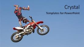  Presentation with motocross - Colorful PPT theme enhanced with racer performing stunt with motorcycle backdrop and a teal colored foreground