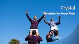  Presentation with rugby players - Amazing presentation theme having low angle view of rugby backdrop and a teal colored foreground