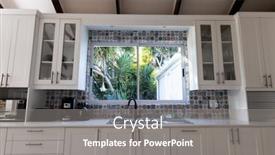  Presentation with kitchen furniture - PPT theme featuring low-angle-view-of-sink background and a gray colored foreground