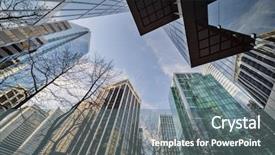  Presentation with low angle view of volleyball - Colorful presentation design enhanced with low angle view of skyscrapers backdrop and a gray colored foreground