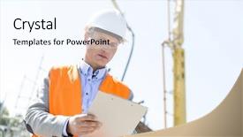  Presentation with construction site construction - Cool new PPT theme with low angle view of supervisor backdrop and a sky blue colored foreground