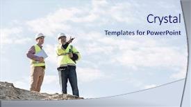  Presentation with construction site construction - Slide set consisting of low angle view of supervisors background and a sky blue colored foreground