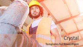  Presentation with cylinder - Cool new slide deck with young manual worker moving gas backdrop and a  colored foreground