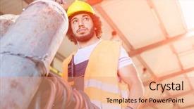  Presentation with cylinder - Amazing theme having young manual worker moving gas backdrop and a  colored foreground