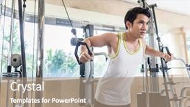  Presentation with low angle view of fictitious - PPT theme with low-angle view portrait background and a coral colored foreground