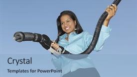  Presentation with fuel - Audience pleasing theme consisting of low angle view of a beautiful woman holding fuel nozzle against clear sky backdrop and a light blue colored foreground