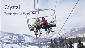  Presentation with lift - Colorful PPT theme enhanced with low angle view of a couple in skies sitting on ski lift backdrop and a sky blue colored foreground