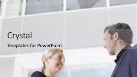  Presentation with low angle view of volleyball - Amazing slide set having low angle view of a businessman and woman shaking hands in office atrium backdrop and a light gray colored foreground