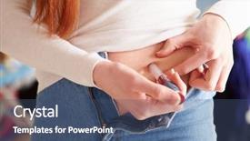  Presentation with insulin - Presentation theme enhanced with low blood glucose - female diabetic injecting themselves background and a  colored foreground