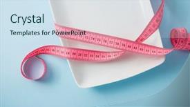  Presentation with tape measure - Slide deck featuring low calorie - empty plate wrapped in tape background and a sky blue colored foreground