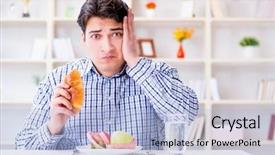  Presentation with healthy food - PPT theme with low calorie - man having dilemma between healthy background and a light blue colored foreground
