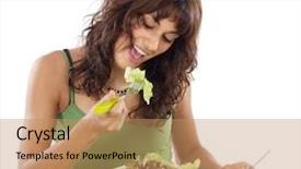  Presentation with salad - Presentation theme featuring low calorie - pretty teenager eating salad background and a coral colored foreground