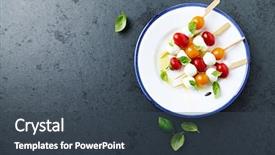  Presentation with healthy snack - Beautiful theme featuring low carb - cherry tomato and mozzarella skewers backdrop and a tawny brown colored foreground